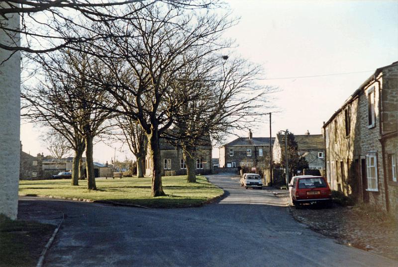 The Green 1987.jpg - The Green and Village Hall - April 1987 ( Ivy End Cottage is on the right middle distance, behind the red car.)